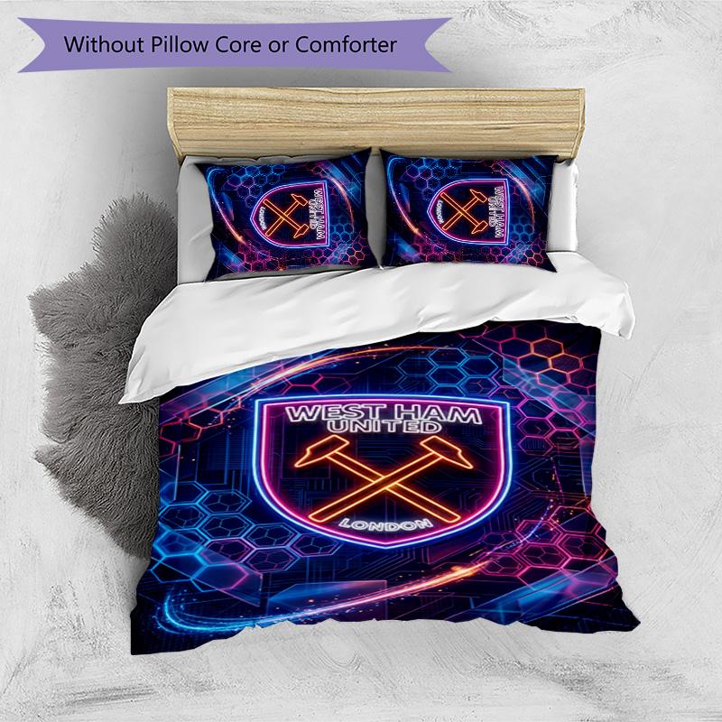 West Ham United Football Printed 3 Pieces Bedding Set, Comfortable Skin Friendly Bedroom Duvet Cover Set
