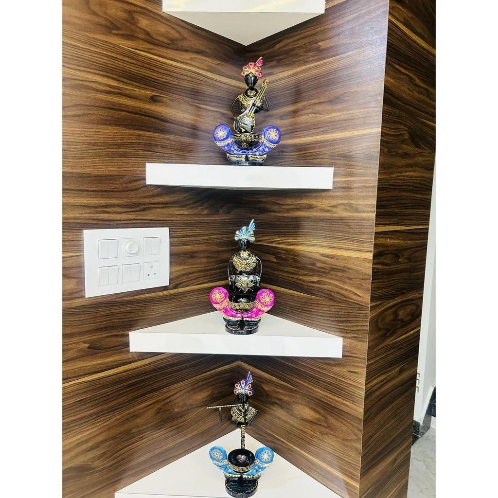 Metal Multicolor Musician Set of 3 With T-Light Stand Playing Musical Instrument Idol Handpainted Showpiece Office Decor (Each Size 7x12 Inch)