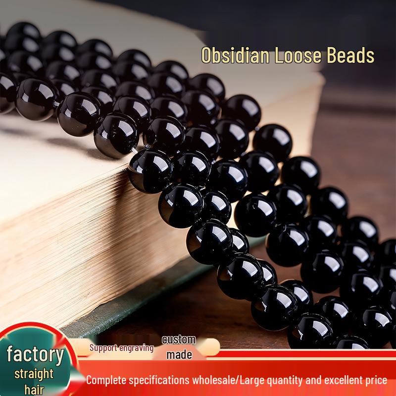 Natural 7A Grade Black Ujin Obsidian Loose Beads for DIY Jewelry and Handmade Accessories