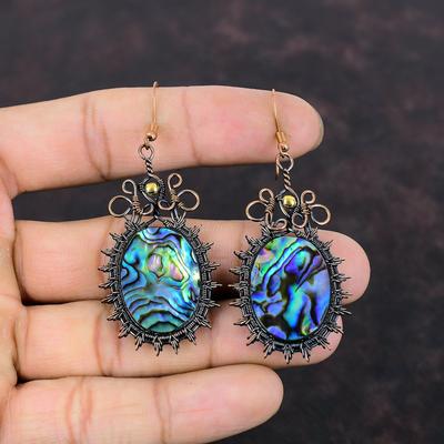Серьги из ракушек-абалонов, серьги из медной проволоки, серьги из натуральных драгоценных камней ручной работы, изящные медные украшения, подарок для нее, висячие серьги-подвески