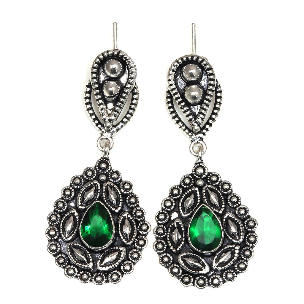 925 Silver Sterling Earring Jewelry Gemstone Handmade Emerald