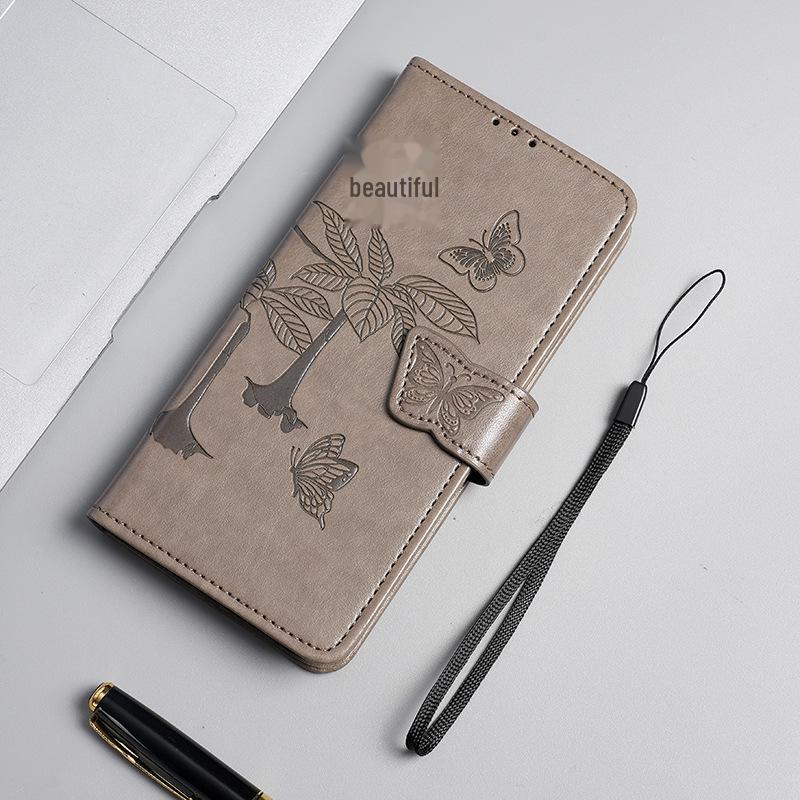 Чехол-книжка из кожи с тиснением «Бабочка» для ZTE Blade A54