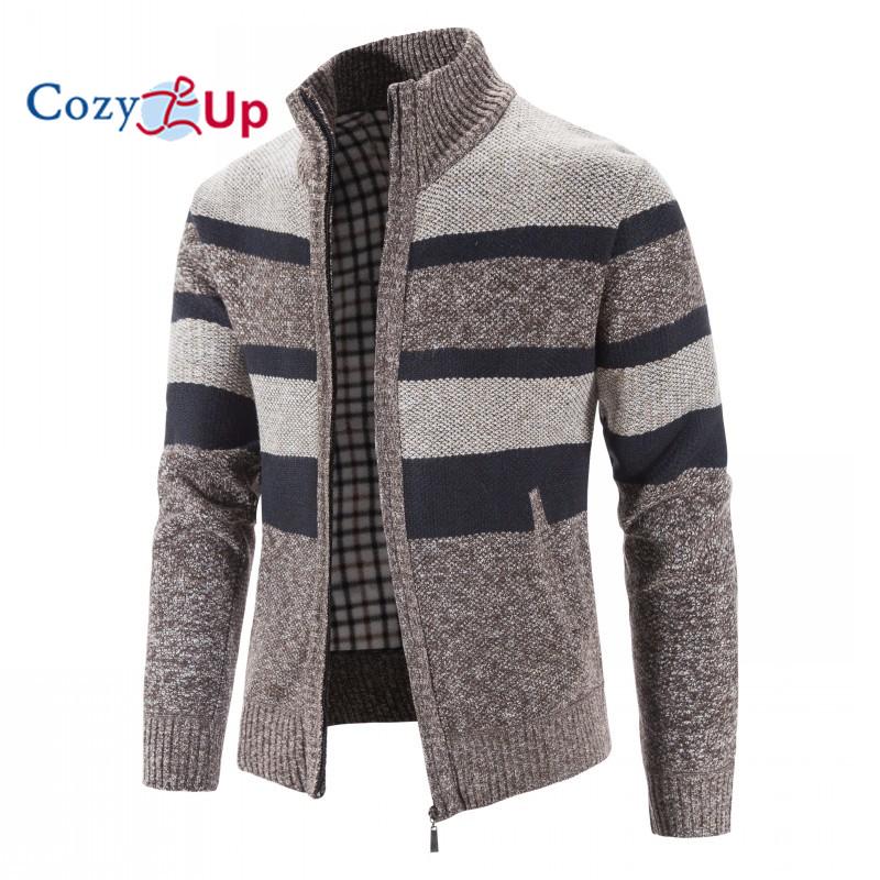 Cozy Up Лоскутные мужские вязаные куртки, толстый удобный свитер с длинными рукавами, теплый повседневный кардиган с воротником-стойкой