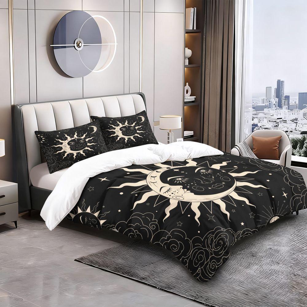 Celestial Sun Moon Duvet Cover Set (1 Duvet Cover & 1/2 Pillowcase) Gothic Boho Bedding Set Home Bedroom Decor Gifts