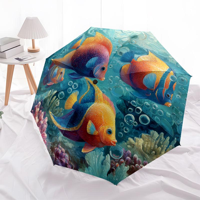 Рисунок "Морская рыба", автоматический складной зонт, портативная и складная конструкция, 8 спиц, рождественский или день рождения подарок.