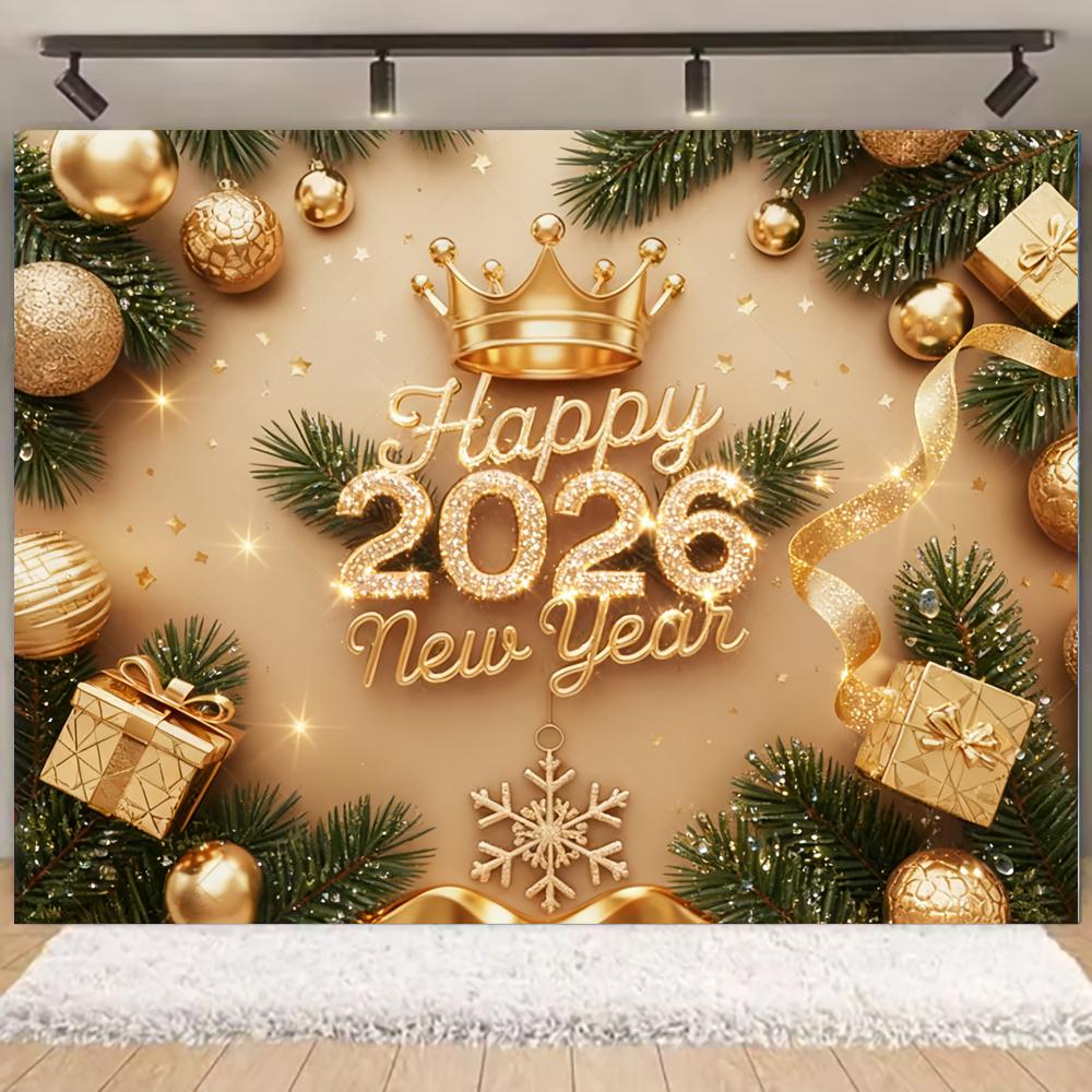 Black Gold 2026 Happy New Year party Decoration Backdrop Aurora Balloon Banner Celebrate Family Surprise Photography Props Gift