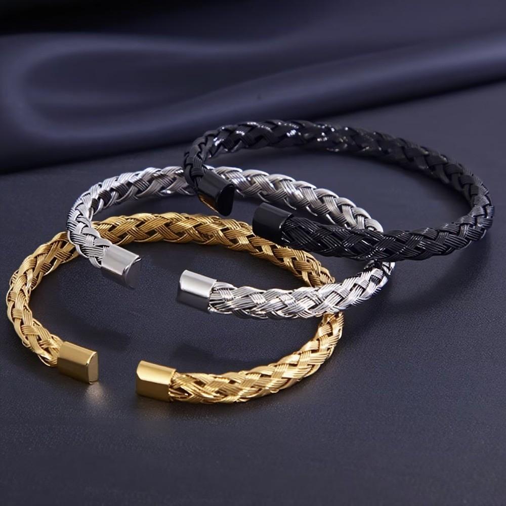 Twisted Wire Stainless Steel Bracelet Solid Color Cuff Bangle Minimalist Woven Bracelet Women