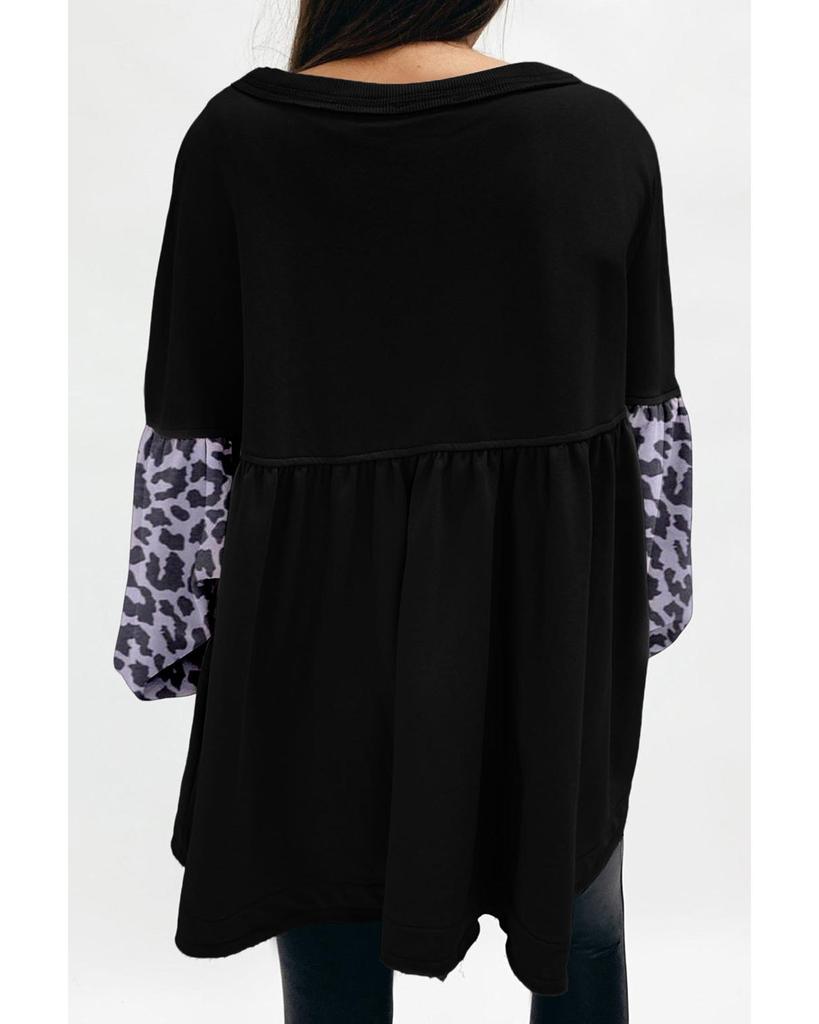 Azura Exchange Leopard Splicing Ruffle Sweatshirt