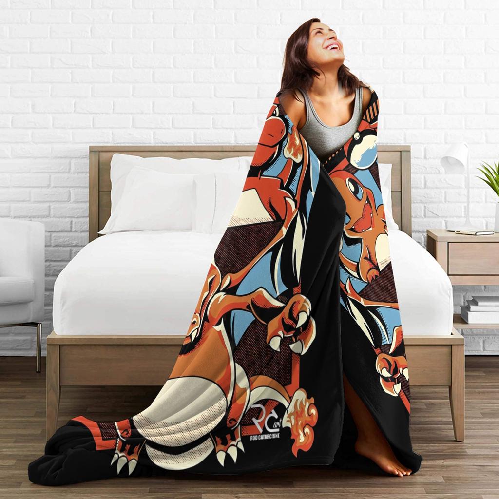 Pokemoned  Coral Fleece Plush Throw Blankets Charmander Charmeleon Charizard Blanket for Bedding Couch Warm Plush Thin Quilt,