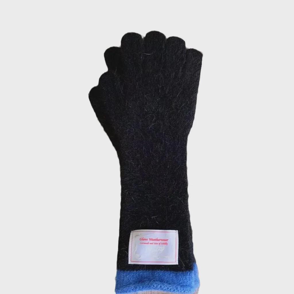 Women's Korean Style Colorblock Wool Long Gloves - Warm, Windproof, Five-Finger Design for Winter Cycling