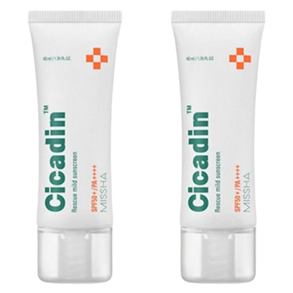 MISSHA Cicadin Rescue Мягкий солнцезащитный крем SPF50+ PA++++ 40 мл x 2 шт. - Ненано-минеральный солнцезащитный фильтр для чувствительной кожи