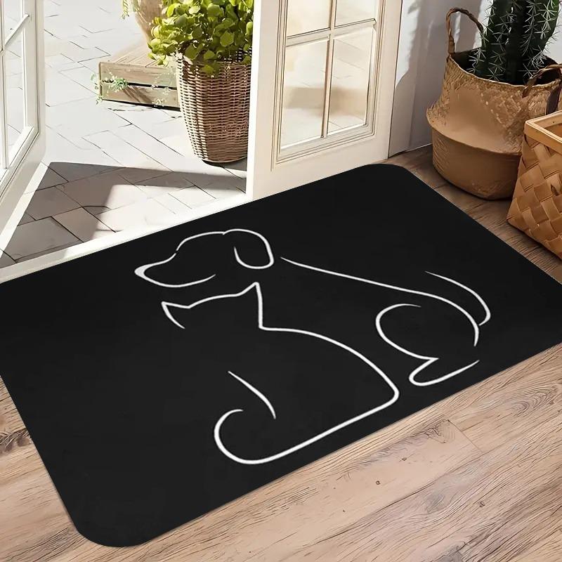 The Small Cat and Dog Mats Are Outlined By Lines - Non-slip and Washable Farmhouse-style Mats Made of Durable Polyester