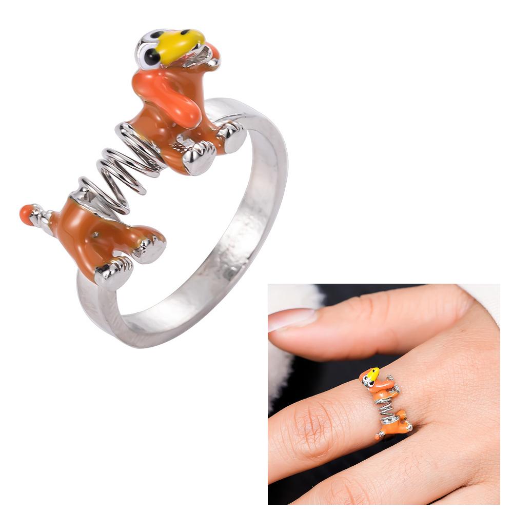 Ring Cute Cartoon Spring Dripping Oil Color Dog Ring Personalized Ring