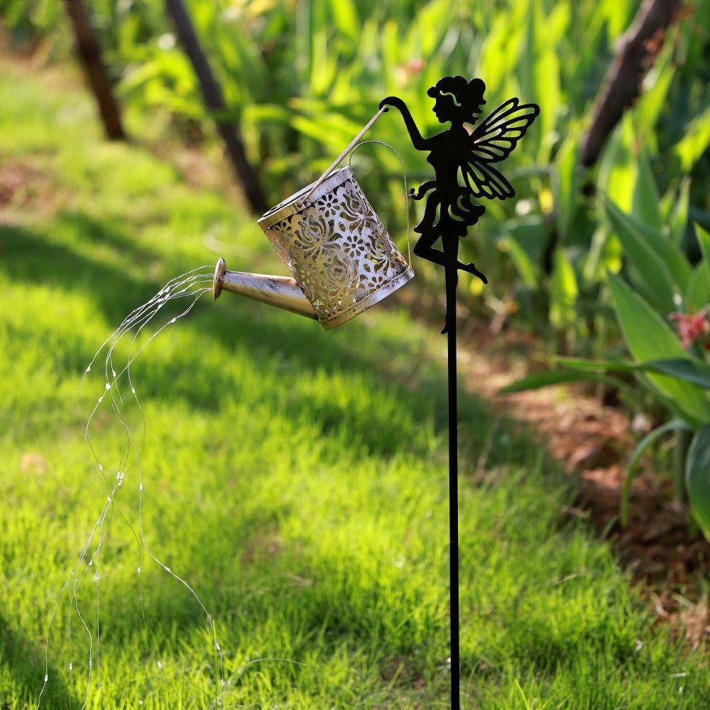 Metal Construction Solar Watering Can Lights Waterfall Effect Fairy Projection Light Garden Decor
