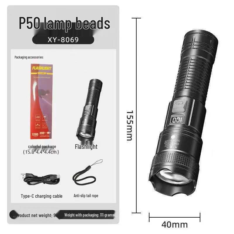Multi-functional Rechargeable Long-Range Flashlight with Laser Cannon and Extended Battery Life