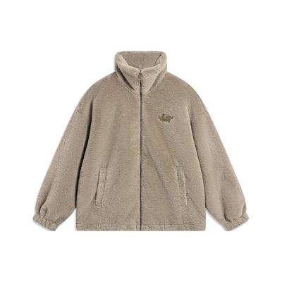 Li Ning Sports Lifestyle Series однотонная свободная теплая вязаная куртка женская куртка серебристо-монгустово-коричневый AFDT838-1