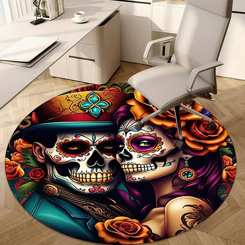 1Pc Day of the Dead Circular Print Rug - home decoration Carpet For Living Room Bedroom Flooring Computer Chair Area Rug