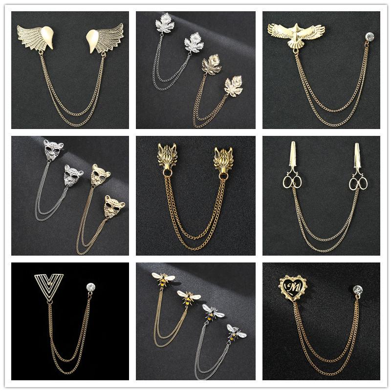 Korean Style Men's Blazer Brooch with Scissors-Shaped Metal Chain Accessory