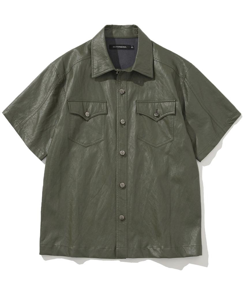 NOT4NERD Wrinkle Leather Half Shirt - Khaki