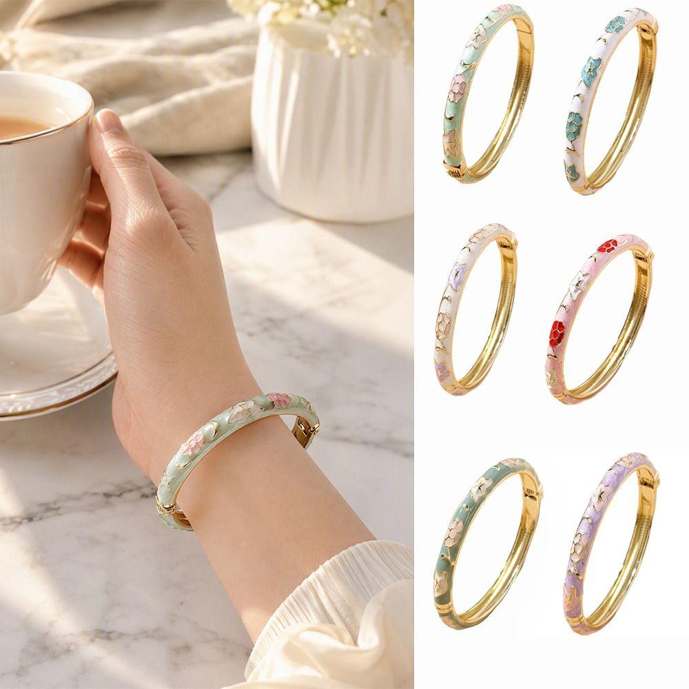 Ethnic Style Vintage Cloisonne Bangle Opening Enamel Bracelet Women's Hand Bracelet Ladies