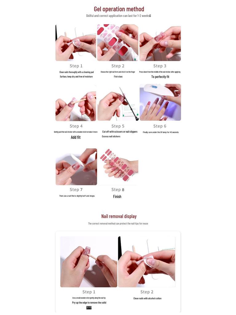 UV Semi-Cured 3D Gel Nail Stickers for 16 Fingers