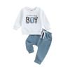 Toddler Baby Boy Clothes Mamas Boy Fall Winter Outfit Long Sleeve Letter Sweatshirt Plaid Jogger Pants Newborn Set