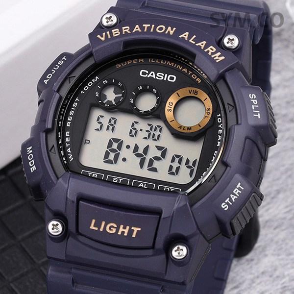 Casio 10-year Battery Vibration Alarm 100 Meters Waterproof Light Soldier Digital Watch 735 Blue A + Battery Exchange Voucher Package