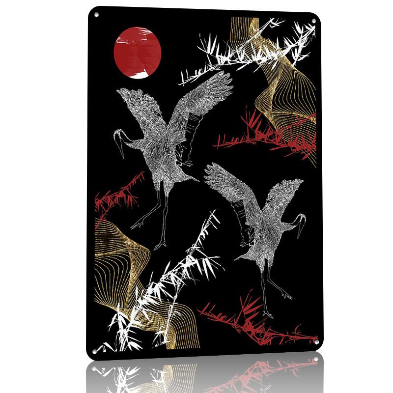 Cranes D Texture Metal Poster Customized Wall Art Tin Sign Gift for Mancave Bar Accessories Modern Home Decoration Luxury House