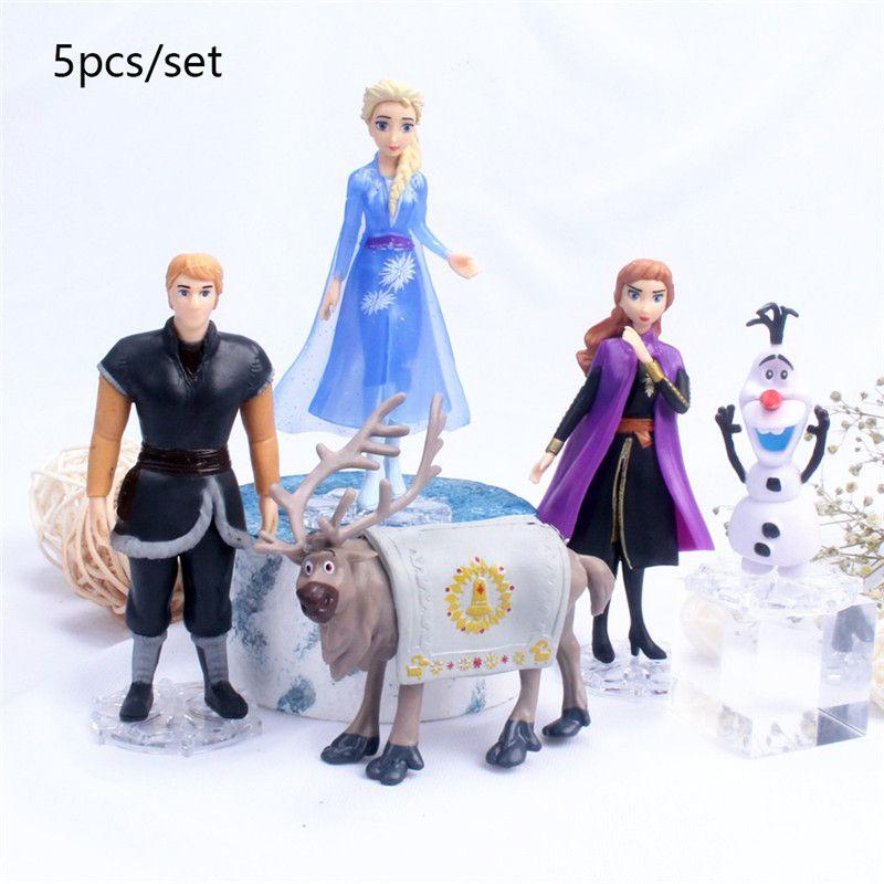Delightful 5pcs Snow Queen Anna Elsa Frozen 2 Olaf Sven Kristoff Doll Figures For Kids