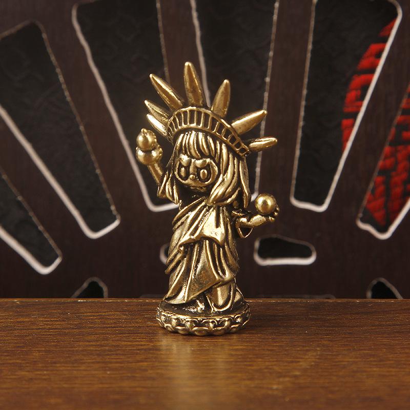 1Pcs Vintage Brass Figurine Cute Cartoon Liberty Goddess Statue Mini Desktop Decor For Home Office Model Craft Unique Gift