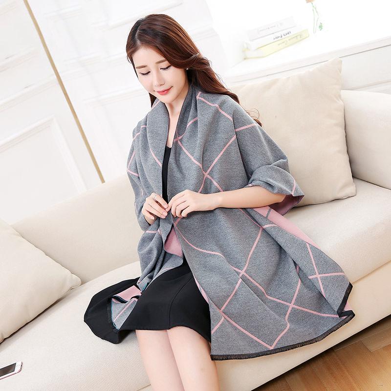 French Retro Wool Cloak Temperament Shawl Thickened Warm Student Long Plaid Double-sided Scarf Female Commuter
