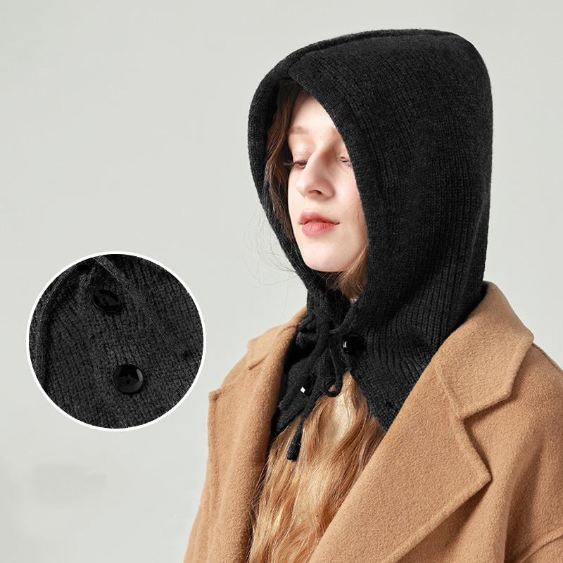 1 шт. однотонный вязаный капюшон с интегрированным шарфом-шапкой для улицы