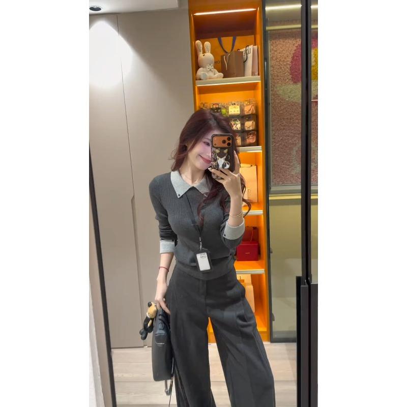 Высококачественный вязаный свитер с контрастным воротником и лацканами, осенне-зимний топ, приталенный крой, плечо-реглан, женский мягкий ворсистый свитер с длинным рукавом