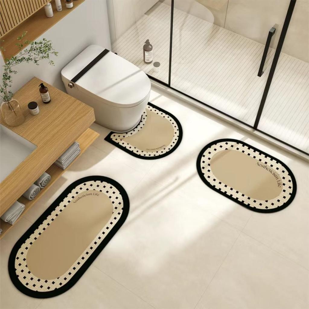 Коврик для пола в стиле ретро для ванной комнаты с диатомовой грязью, состоящий из трех частей, U-образный коврик для унитаза, впитывающий нескользящий коврик для ног, коврик для входной двери