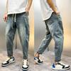Мужские летние винтажные джинсы-гаремы свободного кроя, молодежные повседневные джинсы-девятиточки с дырками и потертостями