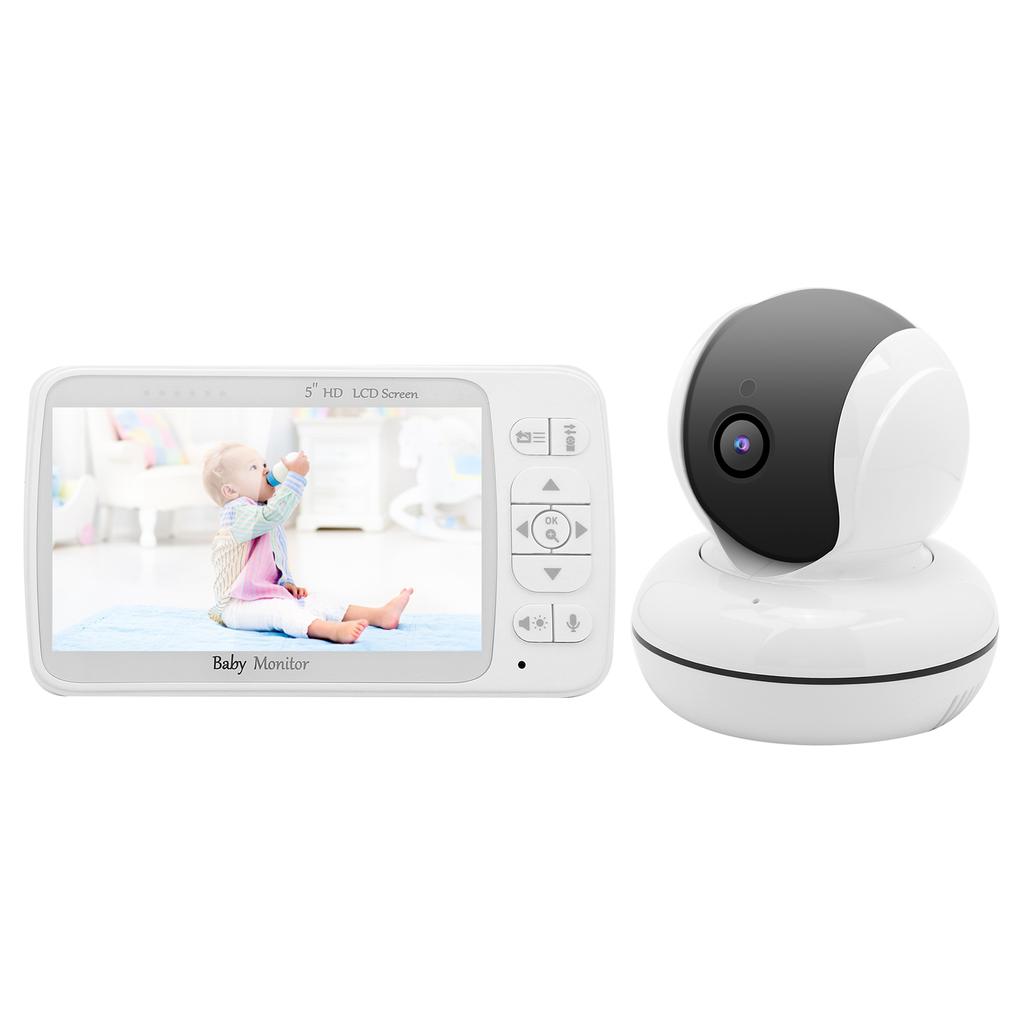 5in Baby Monitor 720P HD Color Video 2 Way Intercom Night Viewing Temp Detector 100?240VUS Plug