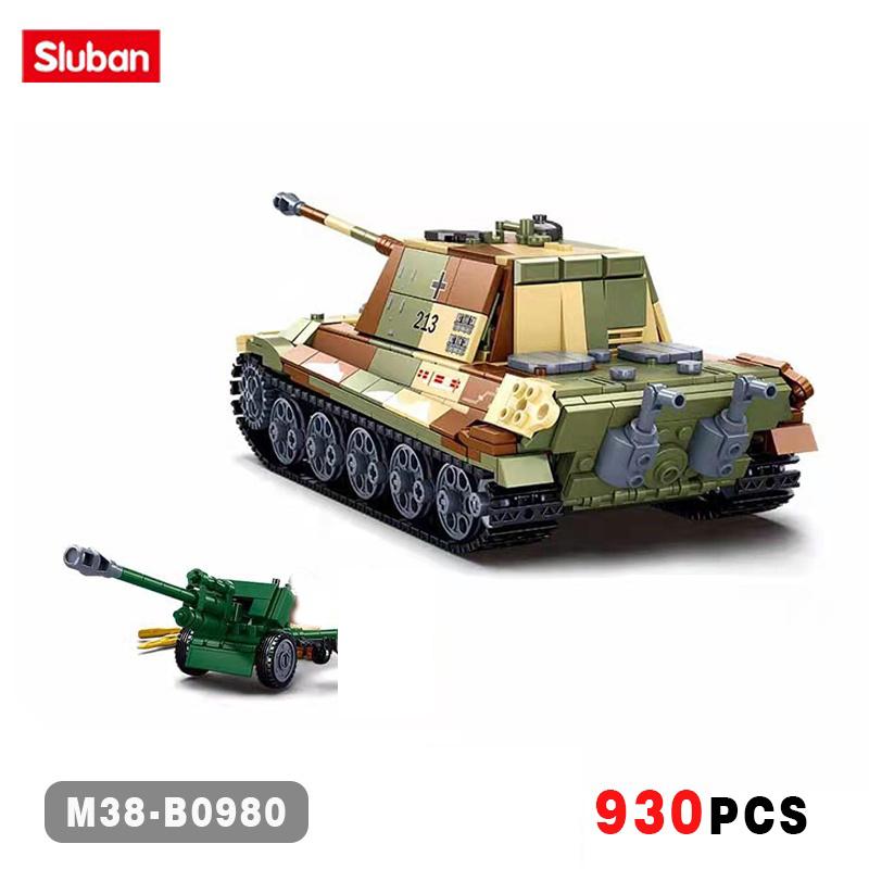 930 шт. Sluban 0980 Военный WW2 Тяжелый танк Королевский тигр Армейские солдаты Строительные блоки Детские кирпичики Игрушки для мальчиков Подарки