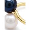 Bague - Pearls &amp; Colors - Perle de Culture d'Eau Douce 7-8 mm Rondes - Perle Blanche &amp; Noire - Or Jaune 375/1000 - Femme