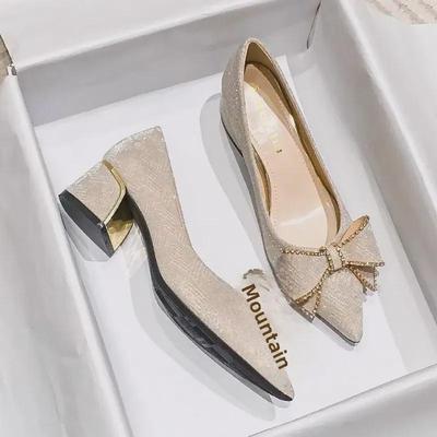 Туфли-лодочки WD Skirt French на толстом каблуке с острым носком для женщин - коллекция осень 2024, размеры 35-41