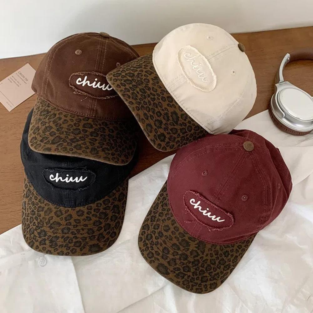 Leopard Print Duck Tongue Cap Color Splicing Rebound Caps Fashion Sun Hat for Women Girls