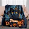 1PC Custom Name Halloween Cat Pumpkins outdooor Flannel blankets Throw Blanket All-Season Throw Gift Bedspread for Couch, Bed, Camping Holiday Birthda