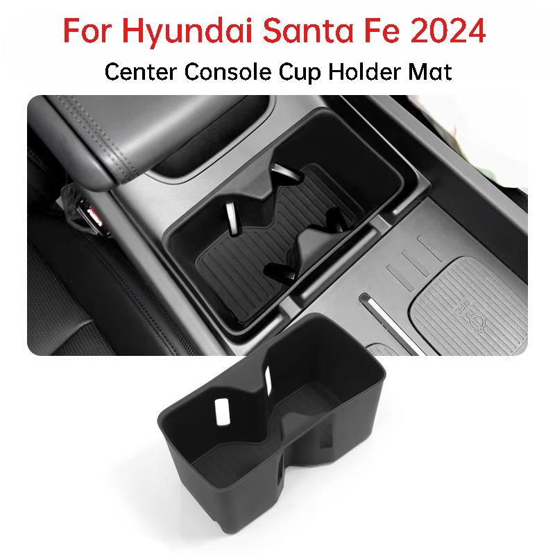 For Hyundai Santa Fe 2024 Center Console Cup Holder Mat Silicone Storage Slot Pad Anti Slip Shockproof Organizer Accessories