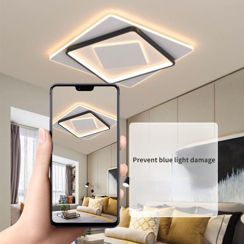 Светодиодная люстра для спальни, черно-белая квадратная современная потолочная лампа, чердак, гостиная, столовая