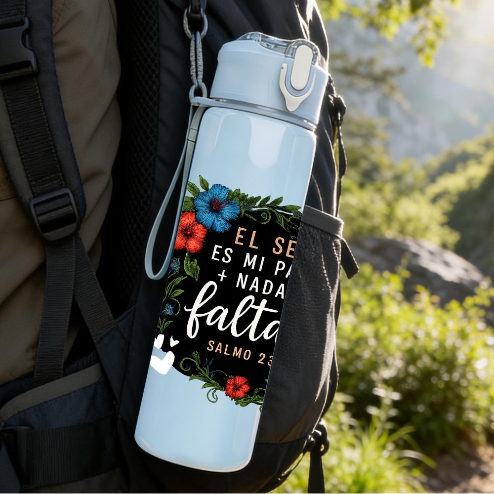 1PC Floral Wreath Quote Text 750ml Color Plastic Sports Water Bottle Leakproof Flip Straw Lid For Sports Office Home Use
