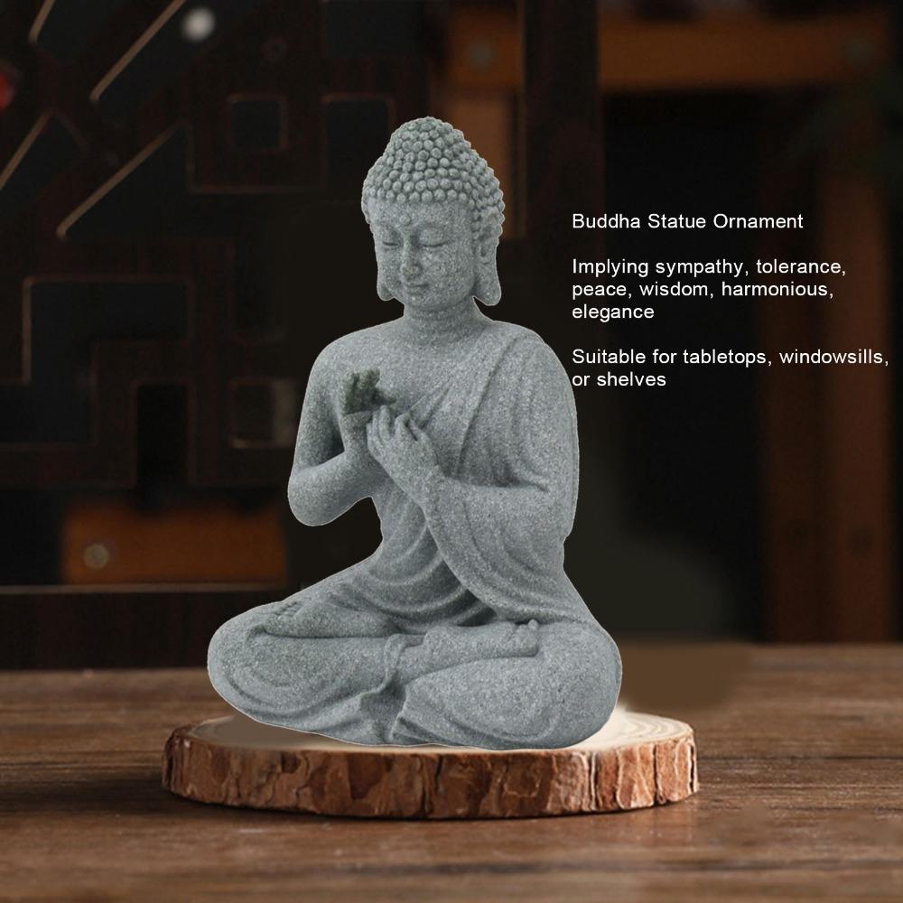 Grey Oriental Stone Carving Ornament Courtyard Sandstone Figurine Indoor Study Shelf Decoration