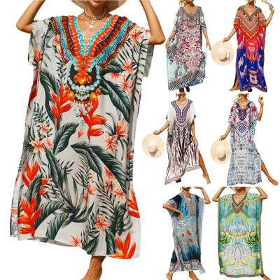 Женское платье, красочные цветочные принты, свободный халат для отпуска, бикини, защитный халат от солнца