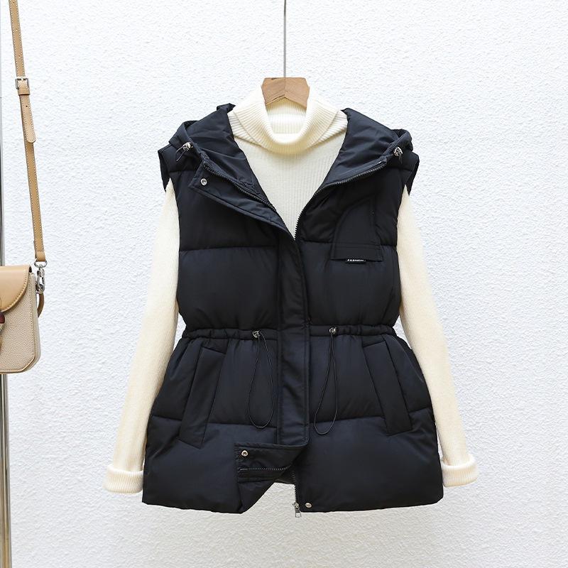 European and American drawstring down cotton big vest women's winter vest wearing new short cotton vest cotton jacket