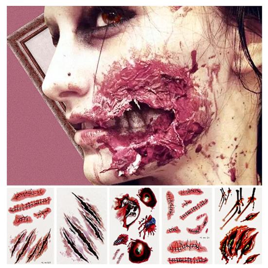 20Pcs Tattoo Stickers Realistic Fake Blood Scars Cuts Injuries Halloween Zombie Makeup Tattoo Sticker Waterproof Temporary Scar Wound Prank Props