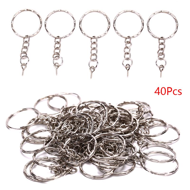 40Pcs Polished Key Ring Screw Eye Short Chain Split Ring Connector Diy Jewelry