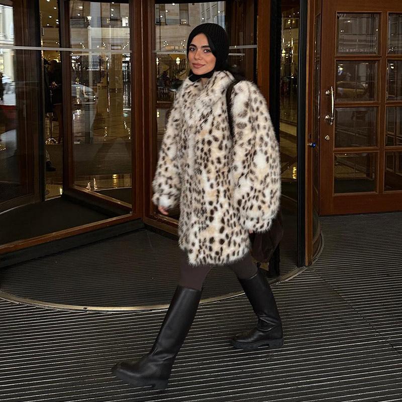 Женская шуба из искусственного меха с леопардовым принтом, модная однобортная куртка с длинными рукавами, зимняя роскошная теплая утепленная верхняя одежда